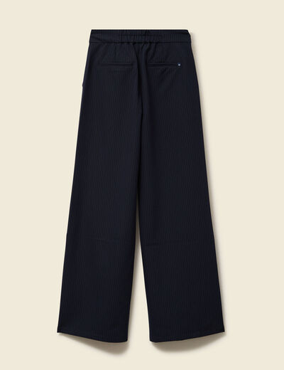 Pantalon large taille haute fluide bleu marine femme
