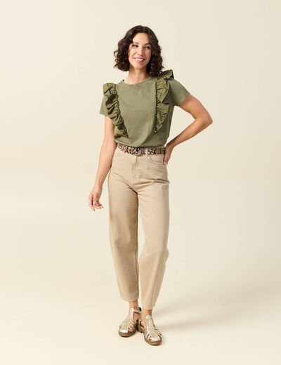 T-shirt en coton manches courtes vert kaki femme