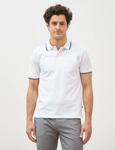 Polo cintr&eacute; en coton manches courtes blanc homme