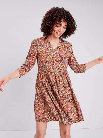 Robe droite manches 34 vieux rose femme