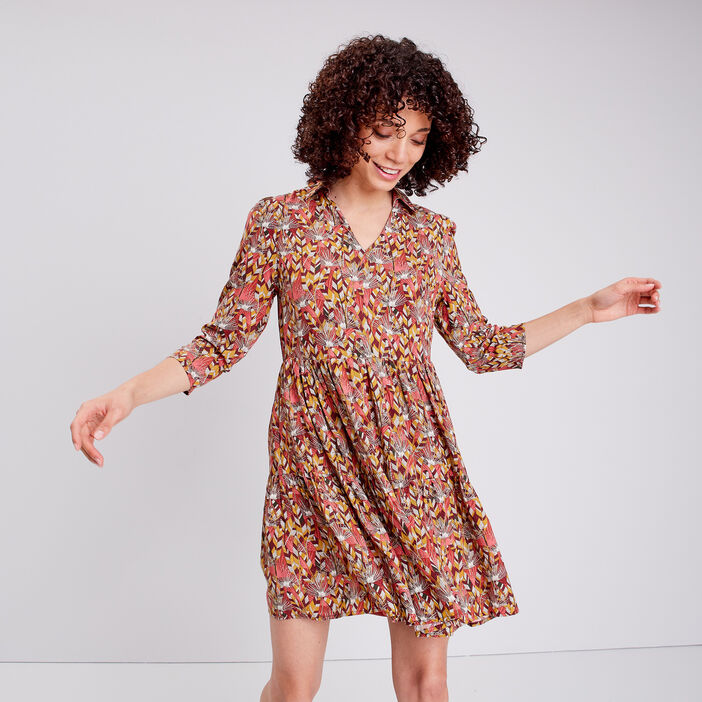 Robe droite manches 3/4 vieux rose femme