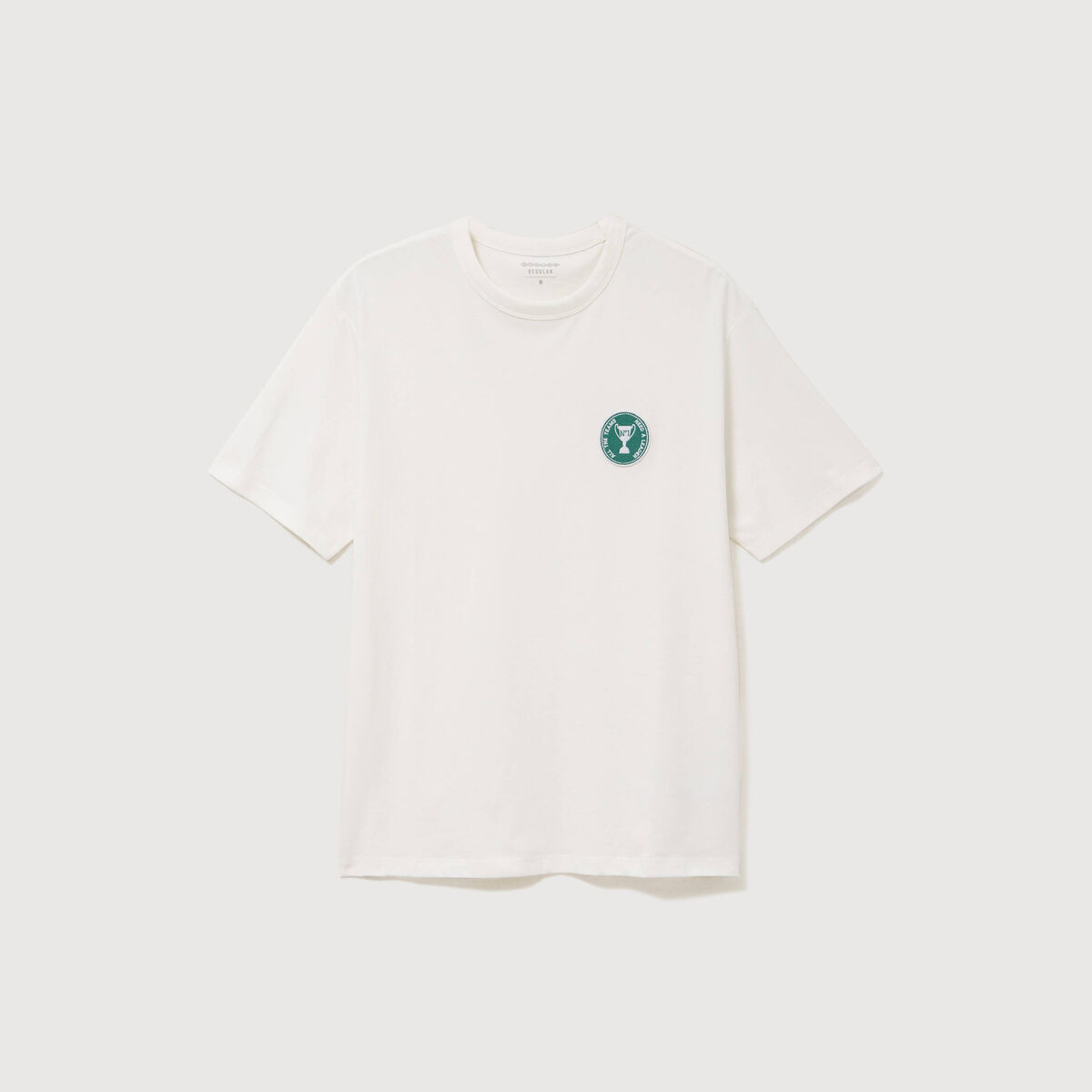 T-shirt col rond manches coudes en coton ecru homme