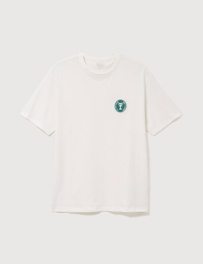 T-shirt col rond manches coudes en coton ecru homme