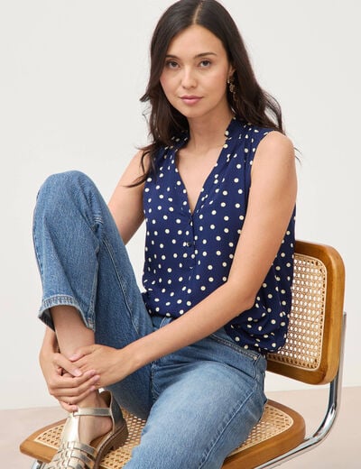 Top sans manches col v fluide bleu femme