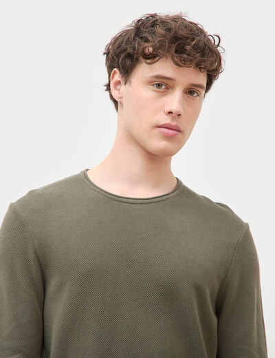 Pull col rond manches longues taupe homme