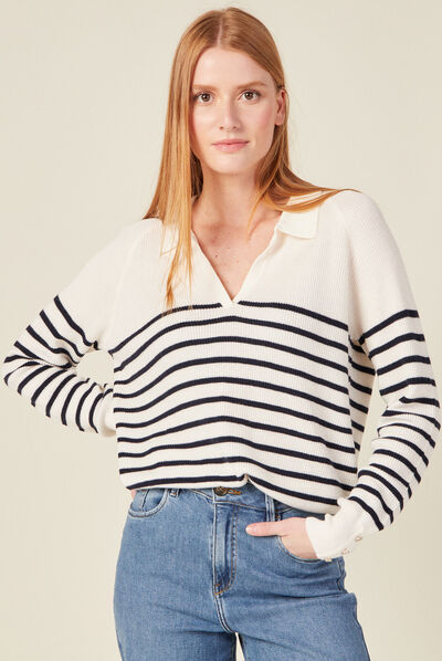 Pull manches longues bleu marine femme