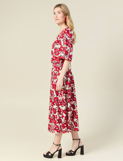 Blouse manches 3/4 rouge femme
