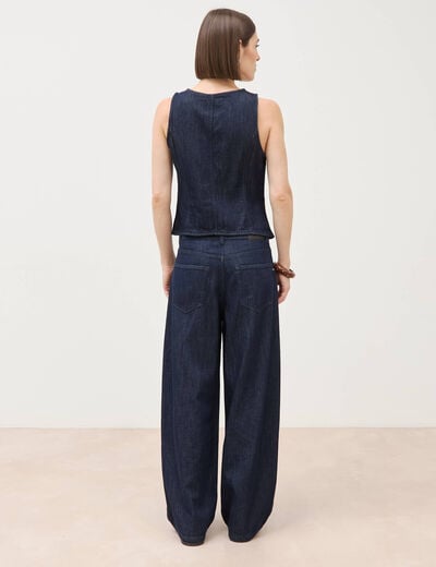 Gilet en jeans sans manches col rond denim brut femme