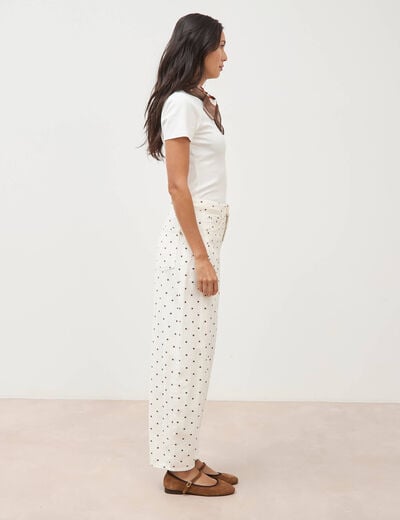 Jeans taille haute bas resserr&eacute; ecru femme