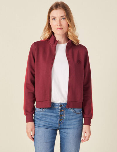 Gilet manches longues zippé prune femme