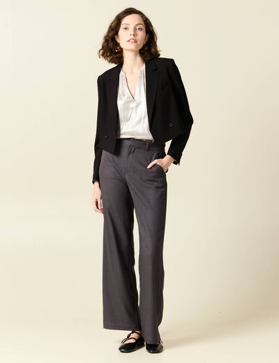 Blouse manches longues irisée gris argent femme