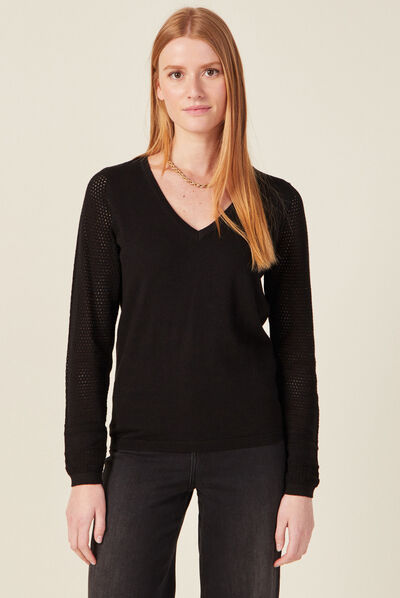 Pull à manches longues noir femme