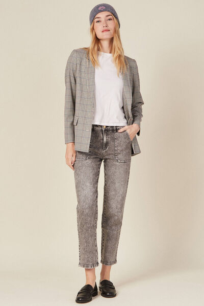 Jeans large poche charpentier denim snow gris femme