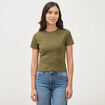 T-shirt ajust&eacute; col rond manches courtes vert olive femme