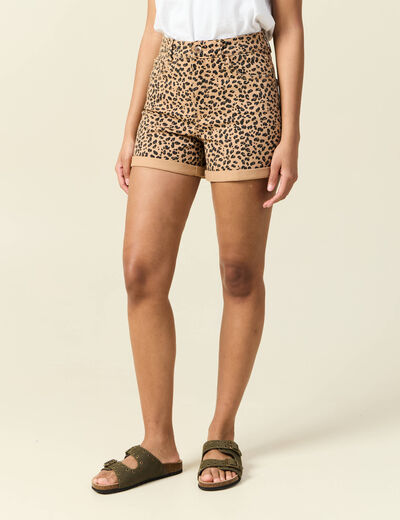 Short mom taille haute camel femme
