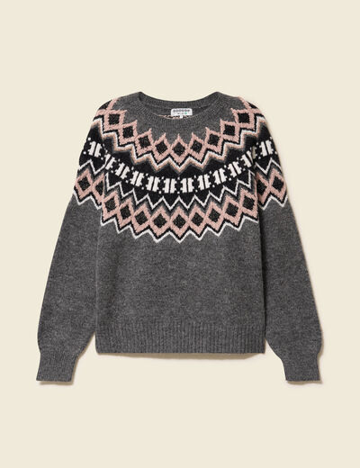 Pull col rond manches longues gris clair femme