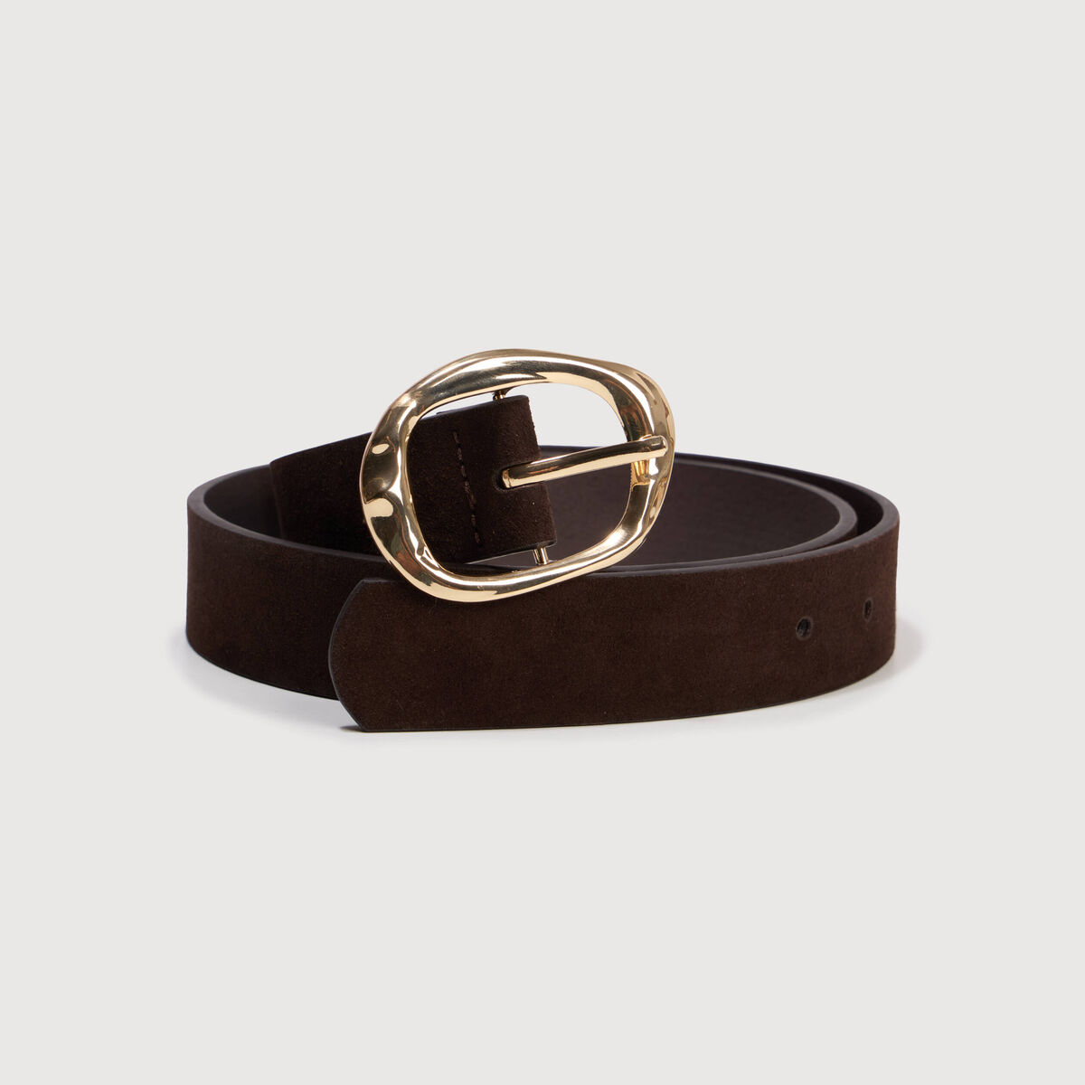 Ceinture large en cuir marron fonc&eacute; femme
