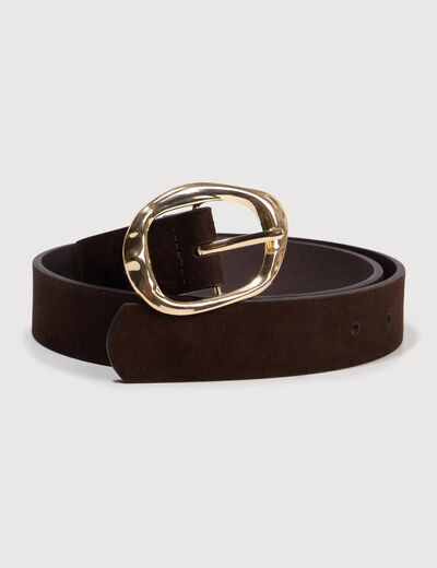 Ceinture large en cuir marron fonc&eacute; femme