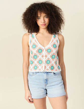 Débardeur en crochet vert clair femme