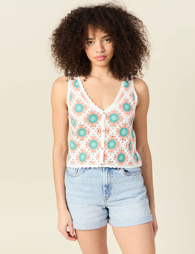 Débardeur en crochet vert clair femme