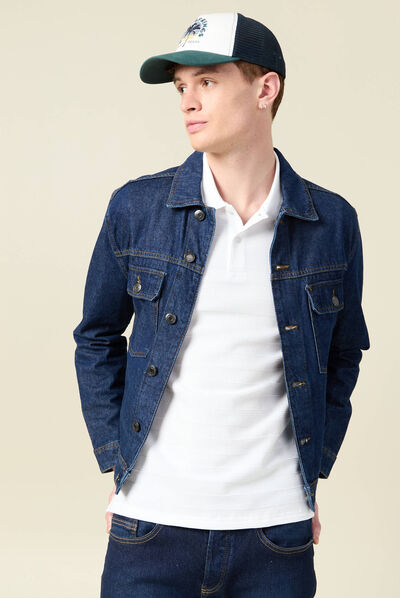 Veste droite en jean denim stone homme