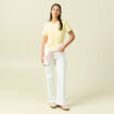 T-shirt cintr&eacute; col rond manches courtes jaune pastel femme