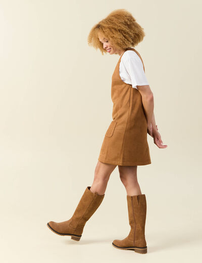 Robe manches tr&egrave;s courtes marron femme