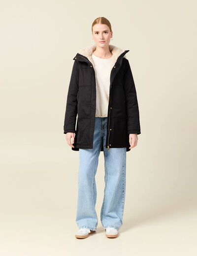 Parka droite à capuche noir femme