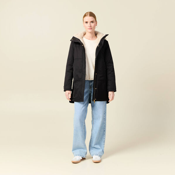 Parka droite à capuche noir femme