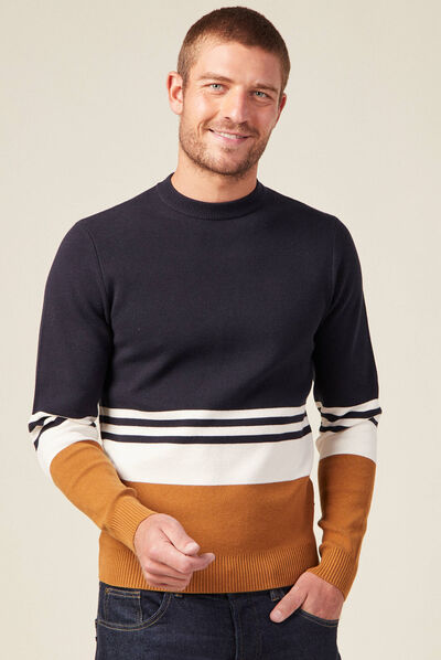 Pull col rond éco-resposnable bleu marine homme