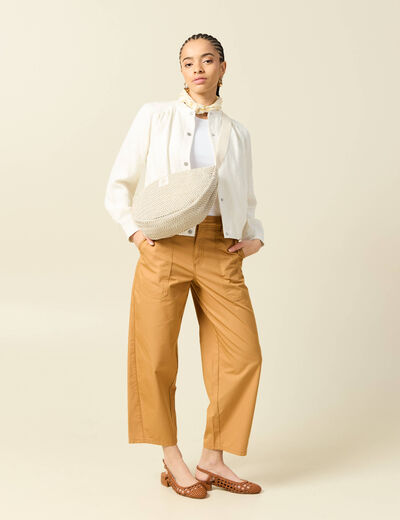 Pantalon barrel cargo taille standard jaune moutarde femme