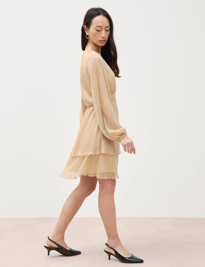 Robe manches longues doubl&eacute;e beige femme