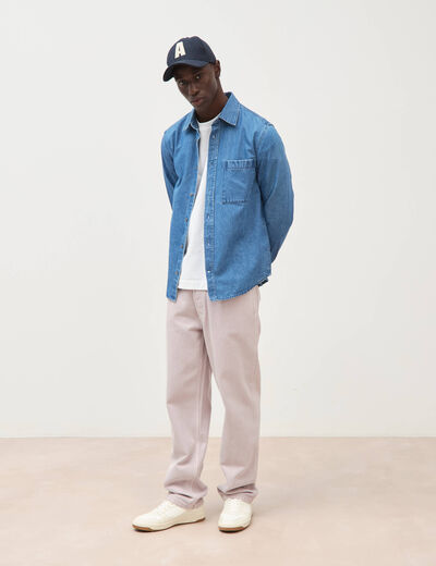 Chemise col am&eacute;ricain manches longues denim stone homme