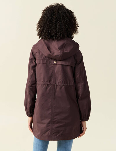 Parka longue à capuche marron foncé femme