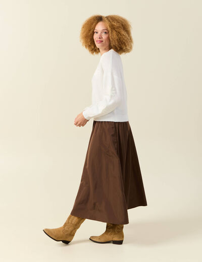 Pull manches longues col rond ecru femme