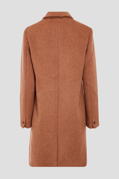 Manteau droit boutonné marron clair femme