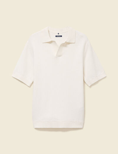 Polo ample col cubain manches courtes ecru homme