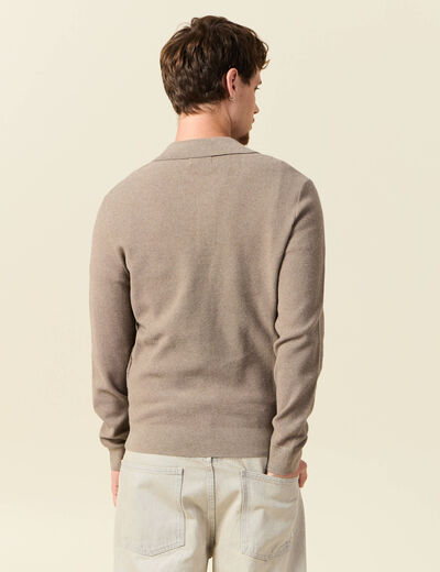 Pull droit col polo manches longues vert kaki homme