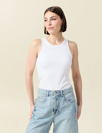 Débardeur cintré court col rond blanc femme