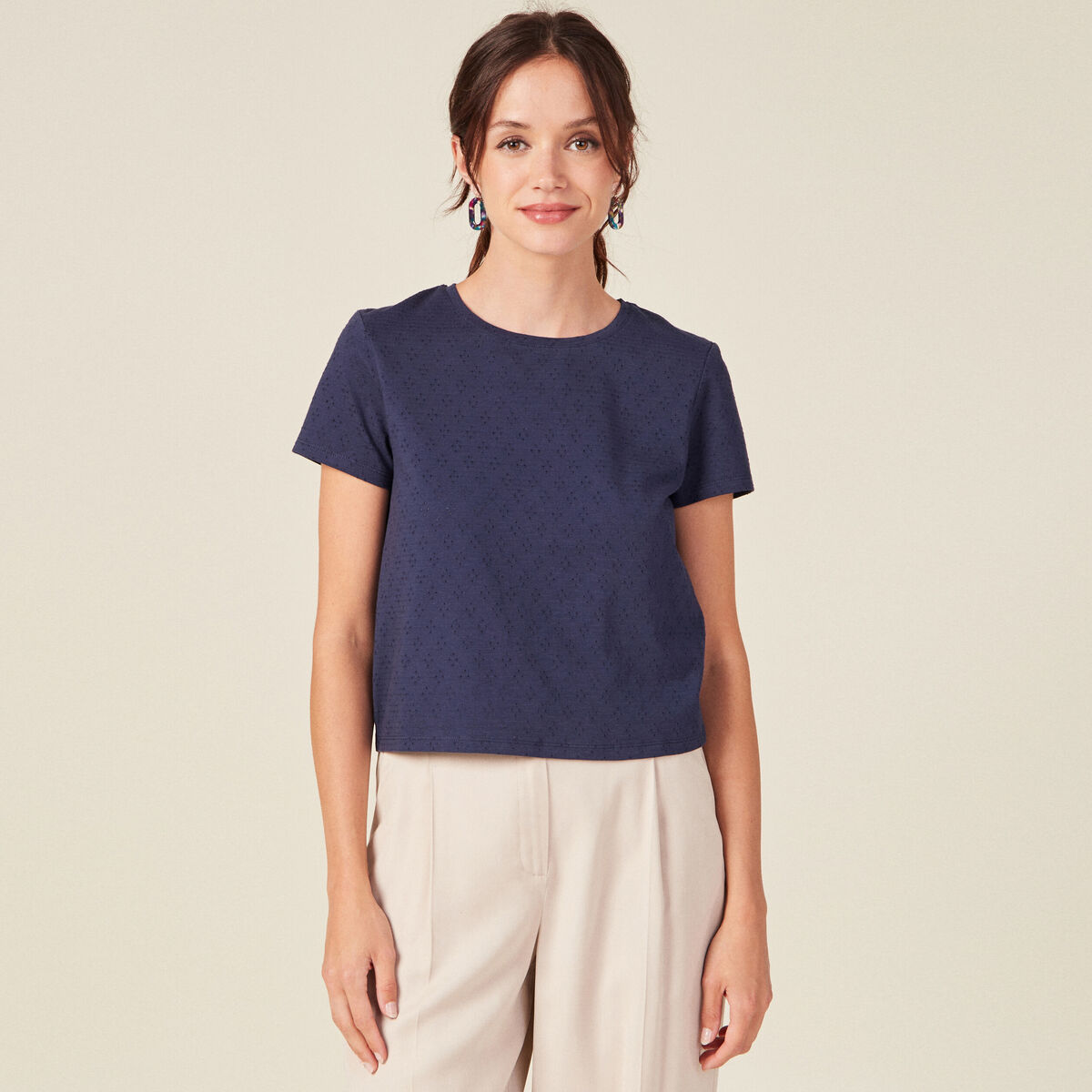 T-shirt manches courtes bleu marine femme