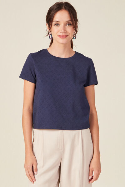 T-shirt manches courtes bleu marine femme
