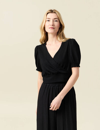 Blouse cropped manches courtes noir femme
