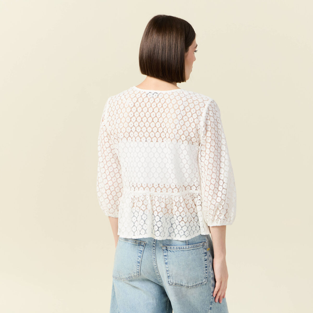 Chemise cintrée courte manches 3/4 ecru femme