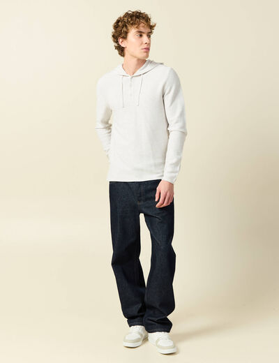 Pull fin en coton &agrave; capuche ecru homme