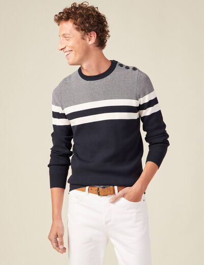 Pull manches longues bleu marine homme
