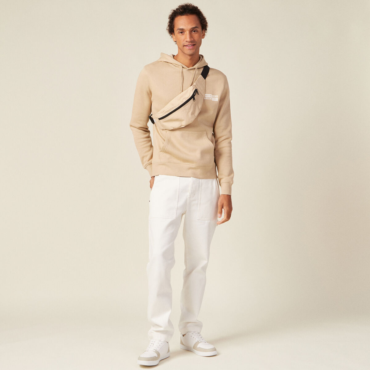 Sweat à capuche beige homme