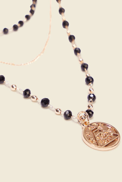 Collier multirangs avec perles noir femme