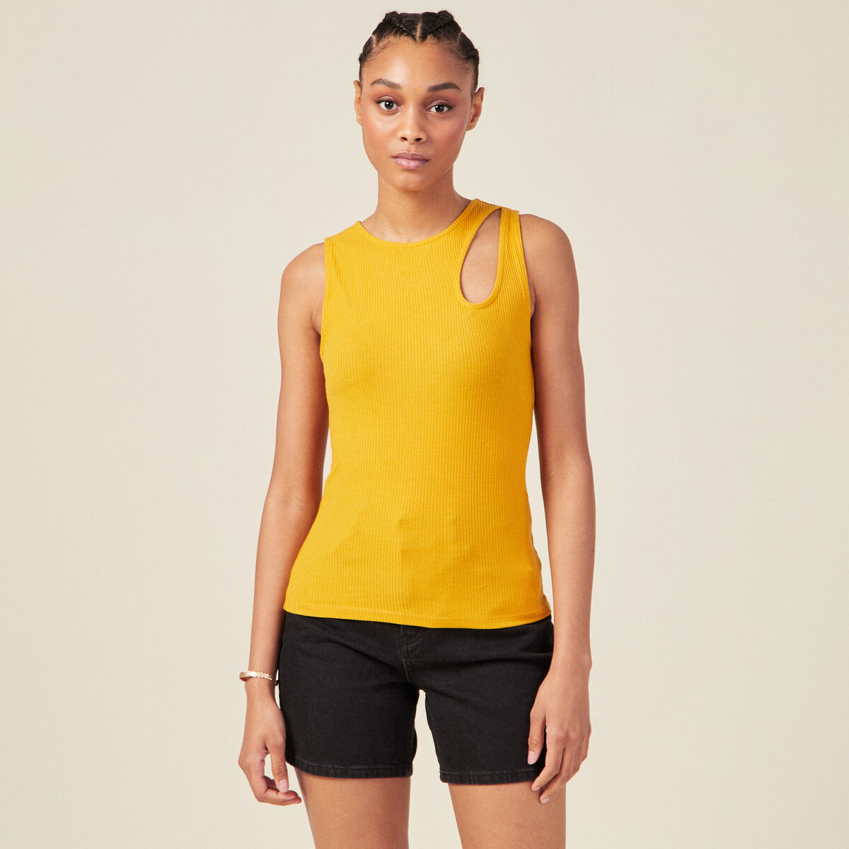 Débardeur bretelles larges jaune femme