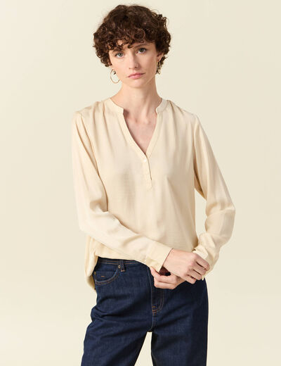 Blouse manches longues satin creme femme