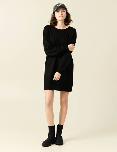 Robe pull droite sequins noir femme